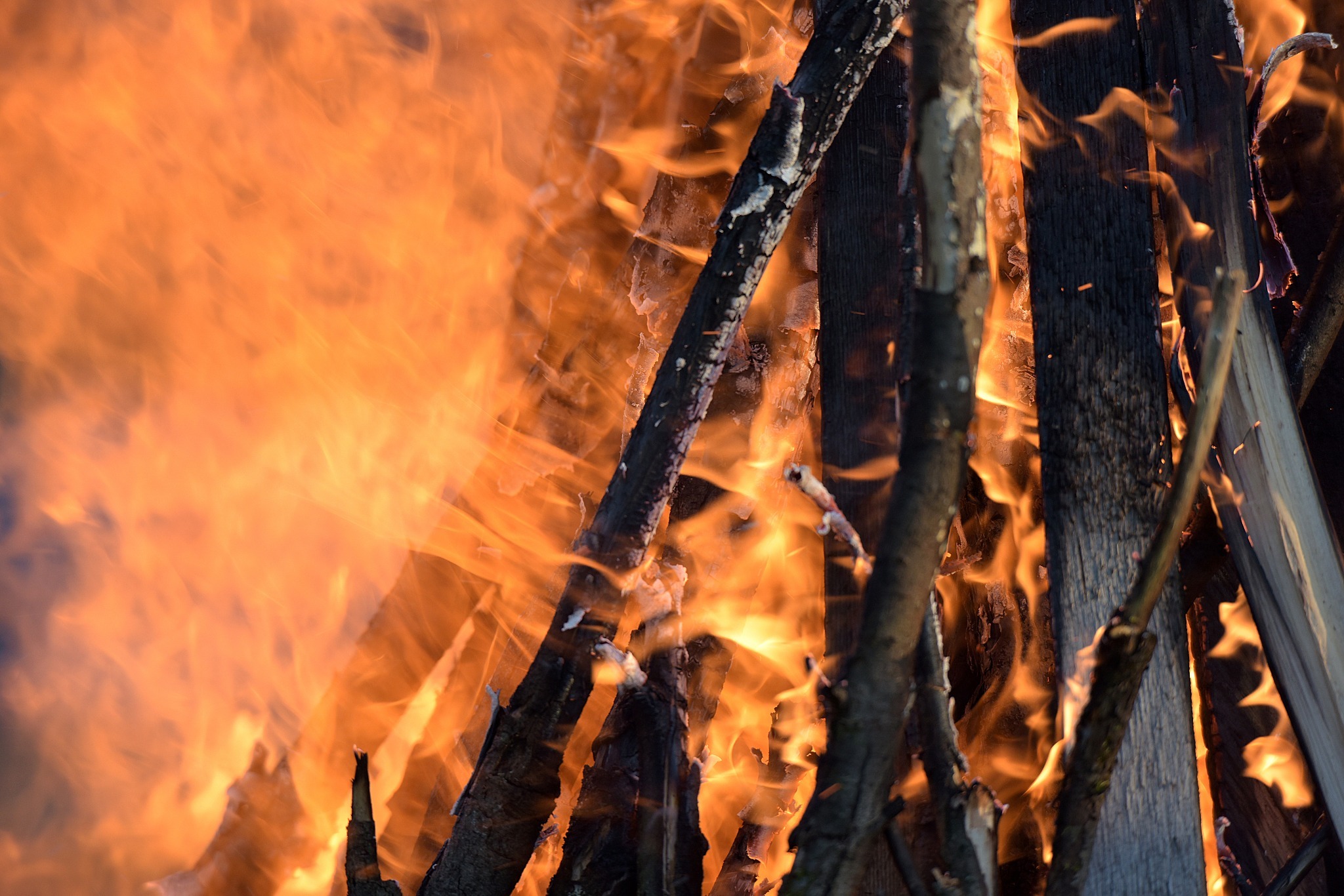 A closeup of a bonfire to celebrate Beltane.