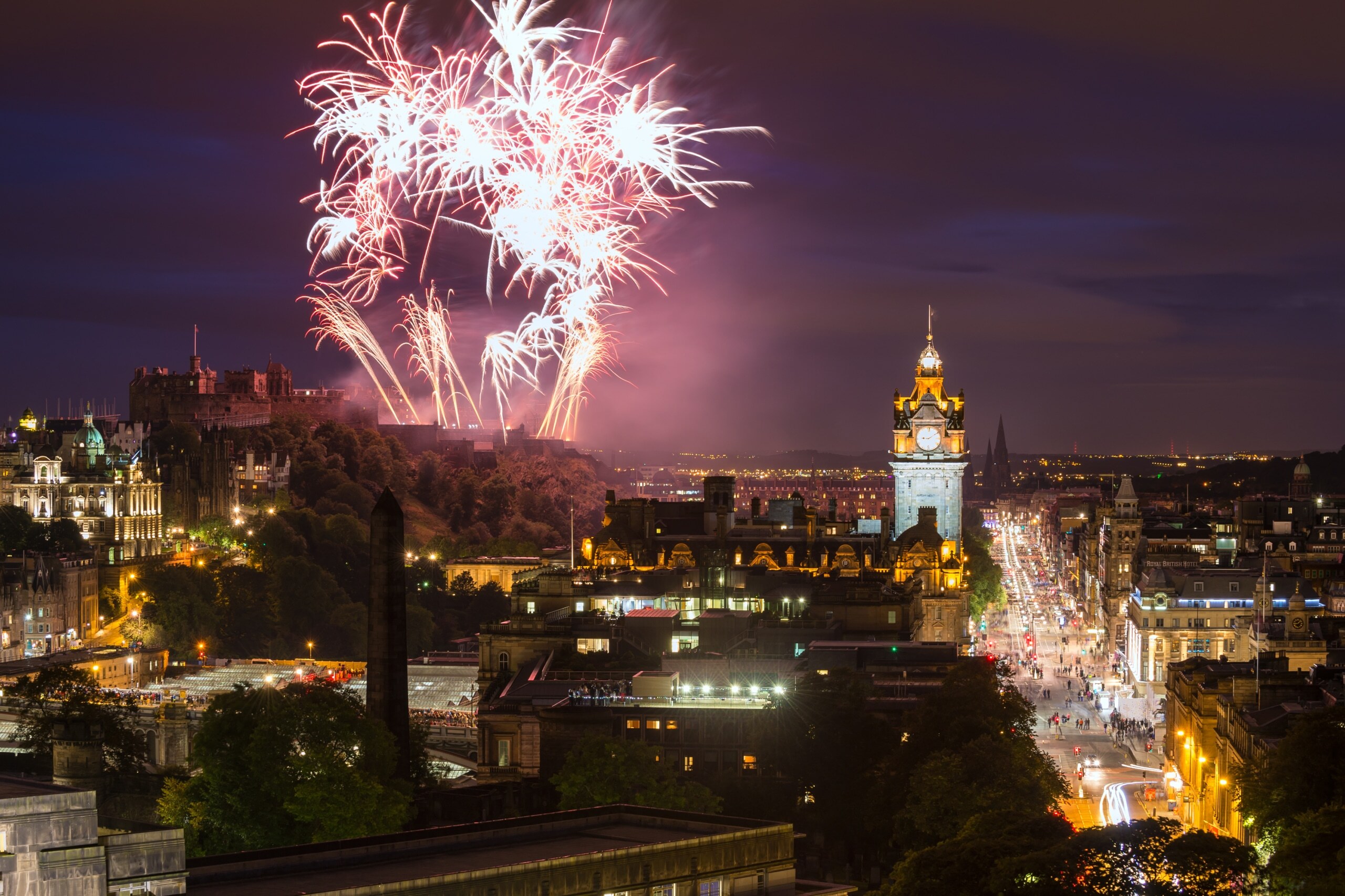 Edinburgh Cityscape with fireworks for Hogmanay Edinburgh Cityscape with fireworks for Hogmanay
