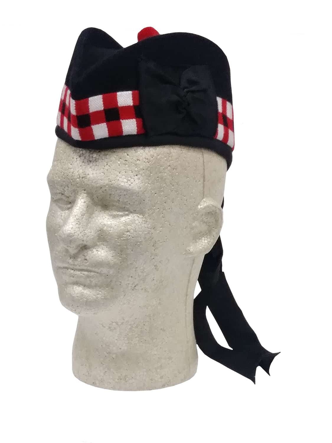 Glengarry Black Diced Scottish hat Glengarry Black Diced Scottish hat on a head mannequin from the Celtic Croft. A Glengarry is a type of Scottish hat.