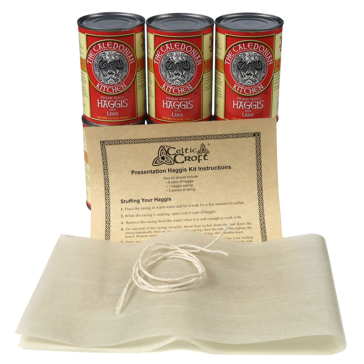 Presentation Haggis Kit - Traditional Lamb. Celebrate the season by eating haggis surrounded by tartan Christmas decorations.