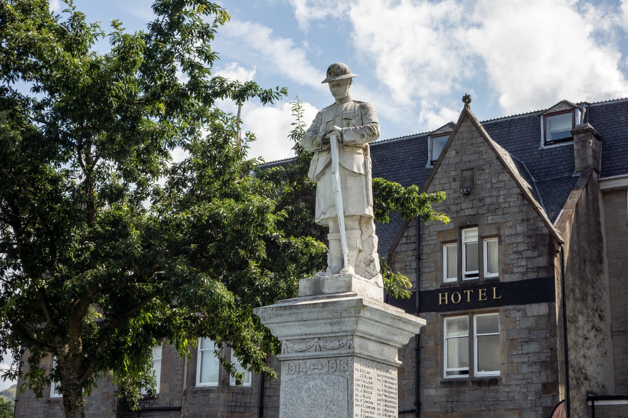 A statue in front of a hotel in Fort Williams Lochaber A statue in front of a hotel in Fort Williams Lochaber