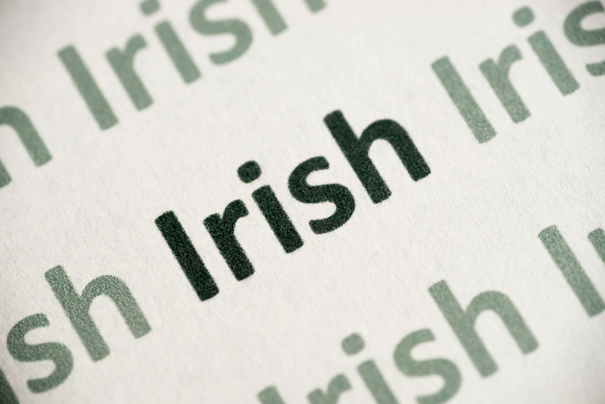The word Irish written in green many times.