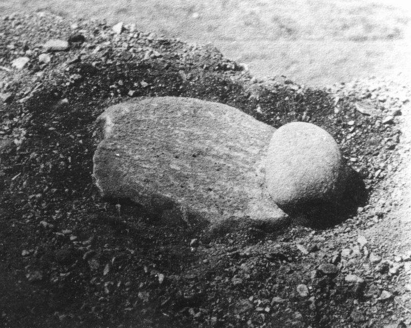 A saddle quern and handstone excavated from a neolithic site in Townhead, Scotland. A saddle quern and handstone excavated from a neolithic site in Townhead, Scotland.