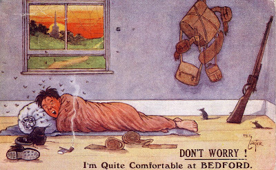 A novelty postcard sent from Bedford by a soldier his mother