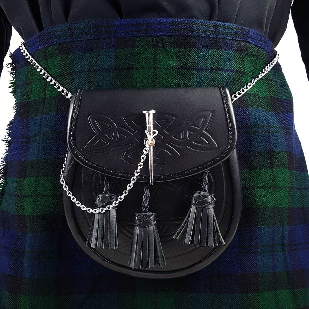 A black leather sporran