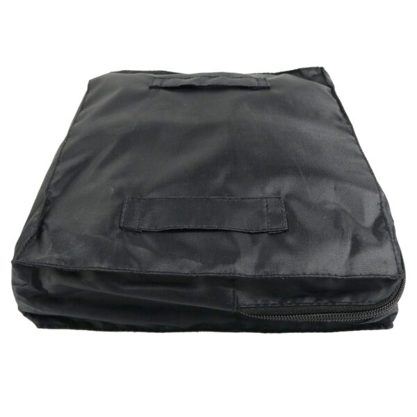 A black laptop bag on a white background, featuring the Standard Inverness Piper Rain Cape.