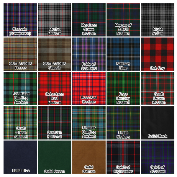 Scottish tartan color chart for Homespun Wool Blend tartan names M through S