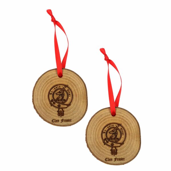Two Engraved Wooden Clan Crest Ornaments - Set of 2.