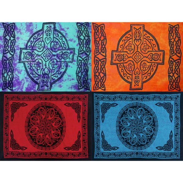 Four different Celtic Sarongs in vibrant colors.