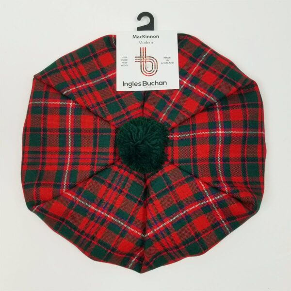 A MacKinnon Modern Tartan Tam - Spring Weight 8oz Wool with a pom pom.