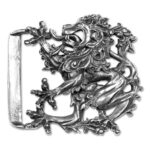 A Don McKee pewter lion kilt belt buckle adorned with a majestic lion.