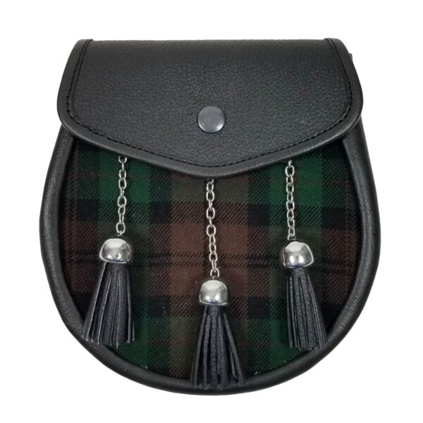 A black and green tartan kilt bag with a Matching Tartan Sporran.