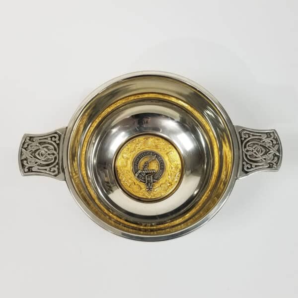 A Elliot Clan Crest Quaich - 3 Inch bowl with a Scottish crest in silver and gold.