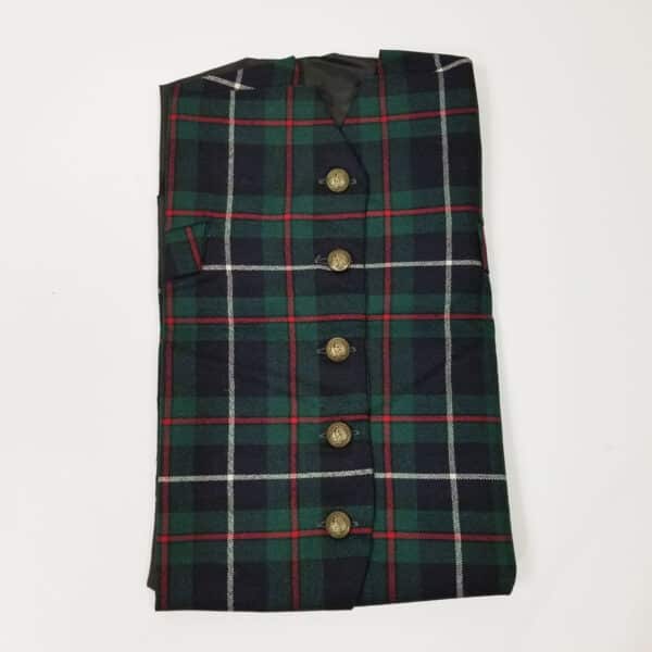 A green and red Robertson Hunting Modern Tartan Vest Spring Weight 8 oz. wool - Size 48 with buttons, perfect for special occasions.