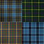 A selection of various tartan patterns, including the U.S. Air Force Homespun Wool Blend Tartan Fabric, with different color schemes.