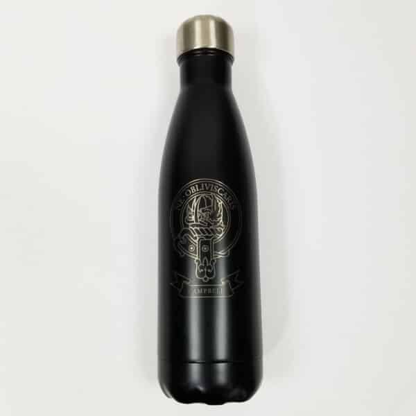 Campbell Clan Crest Insulated Thermos with a silver cap and a clan crest logo design.