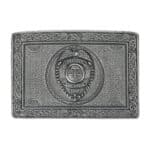 A silver Protect and Serve Law Enforcement Belt Buckle with a Celtic design, symbolizing protect and serve.