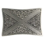 Scottish Book of Kells Saltire Kilt Belt Buckle with Celtic design.