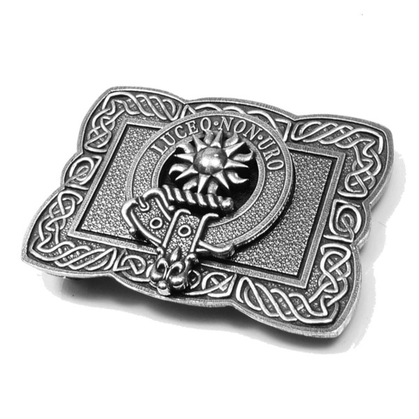 A belt buckle with a celtic design on it.