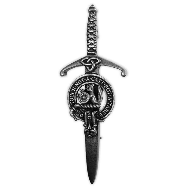 This Pewter Clan Crest Kilt Pin features a Clan Crest design. Perfect for securing a Scottish kilt in place, this traditional accessory adds an authentic touch to any Highland attire.