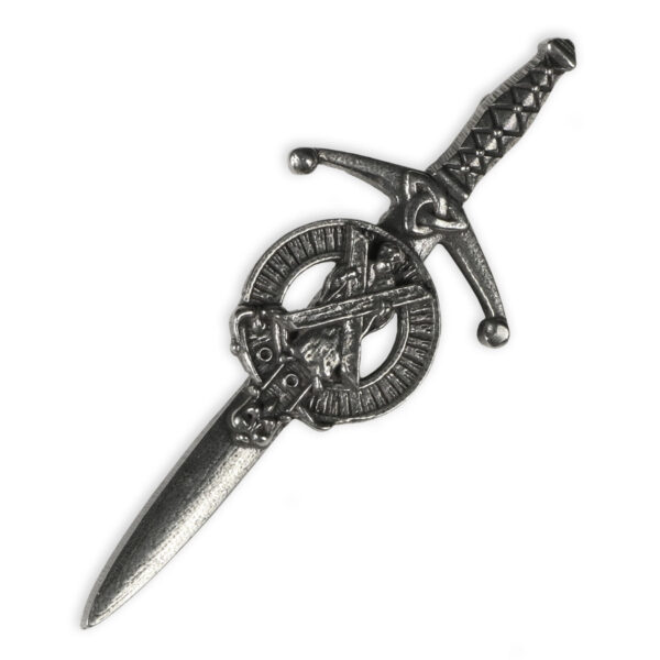 A silver Saint Andrew's Cross Kilt Pin with an ornate design.