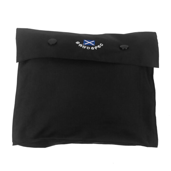 A black pouch with the Scottish flag on it, perfect for storing essentials during outdoor activities or while exploring Inverness, like the Bandspec Inverness Rain Cape.