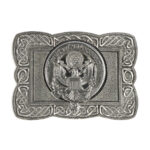 A U.S. Army Pewter Celtic Knot Kilt Belt Buckle with an eagle on it.