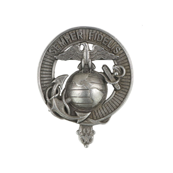 An officially licensed U.S. Marine Corps USMC Pewter Cap Badge/Brooch with an eagle.