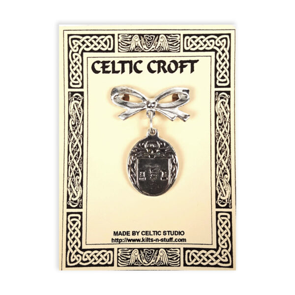 Celtic croft - Monaghan Irish Coat of Arms Pewter Bow Brooch.