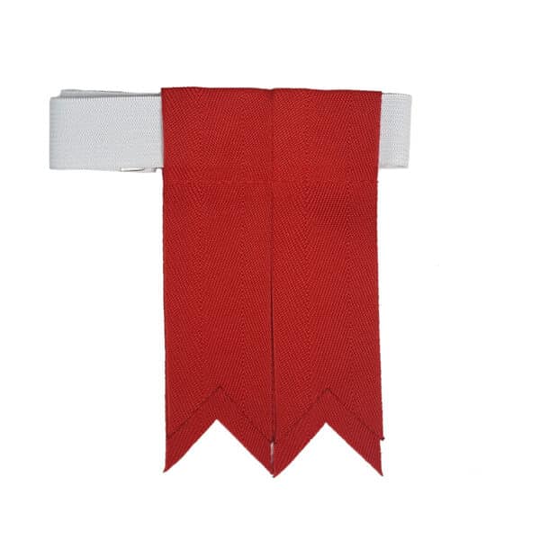 A pair of red ribbons, known as Grosgrain Flashes - Velcro Closure, hanging on a white background.