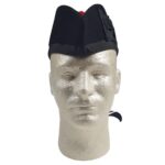 A Felted Wool Glengarry hat atop a mannequin head.