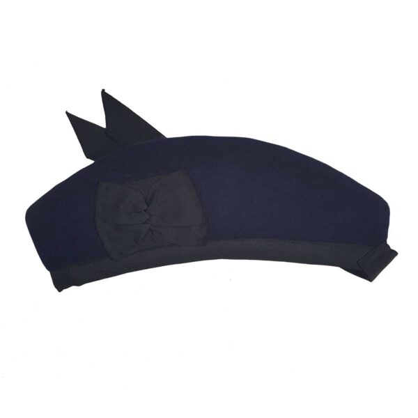 A black beret with a bow on it, similar to a Felted Wool Glengarry.