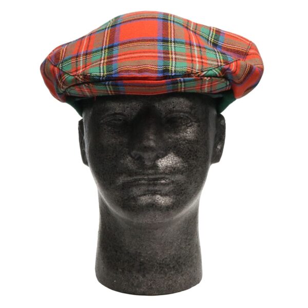 A mannequin wearing a Stewart Royal Ancient Tartan Driving Cap or Golf Cap - Spring Weight.