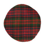 A round tartan hat with red, green and blue plaid.