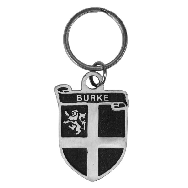An Irish Coat of Arms keychain with the word Burke on the Irish Coat of Arms Key Chain.