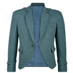 A blue Tweed Argyle Jacket displayed on a mannequin.