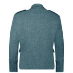 The back view of a blue Tweed Argyle Jacket captures the essence of traditional elegance.