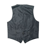 The back view of a black Tweed 5 Button Vest on a white background.