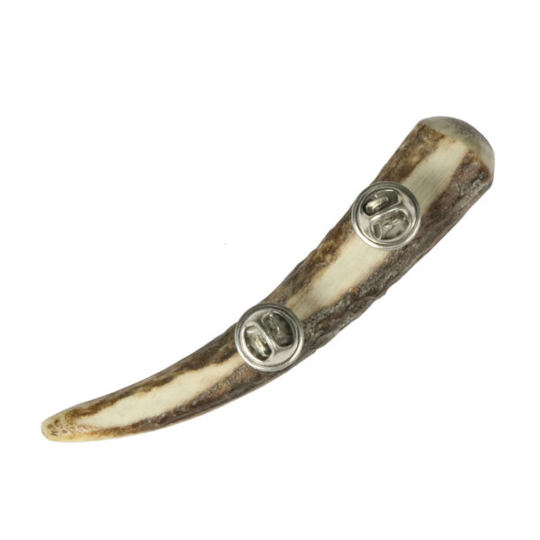 A horn with a silver ring on it, adorned with an Antler Point Kilt Pin.