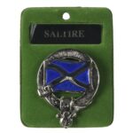 A Saltire Art Pewter Cap Badge/Brooch in a green box.