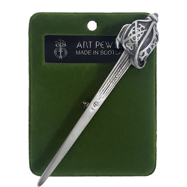 Scottish Celtic brooch featuring a prominent Basket Hilt Sword Kilt Pin design.