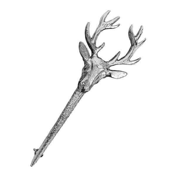 A silver deer head with horns on a stick.