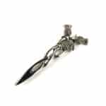 A Pewter Scottish Thistle Knot Sgian Dubh with a Thistle Knot design on a white background.