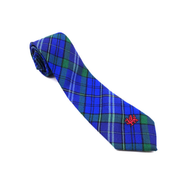 A blue and red Welsh Tartan Neck Tie - Medium Weight on a white background.