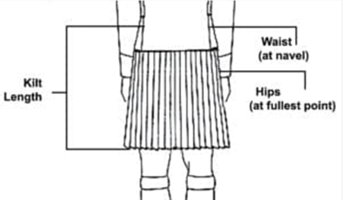 A kilt buyer guide depicting measurements of a woman's skirt.