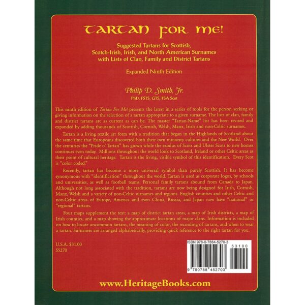 The back cover of the book Tartan For Me (9th Edition).