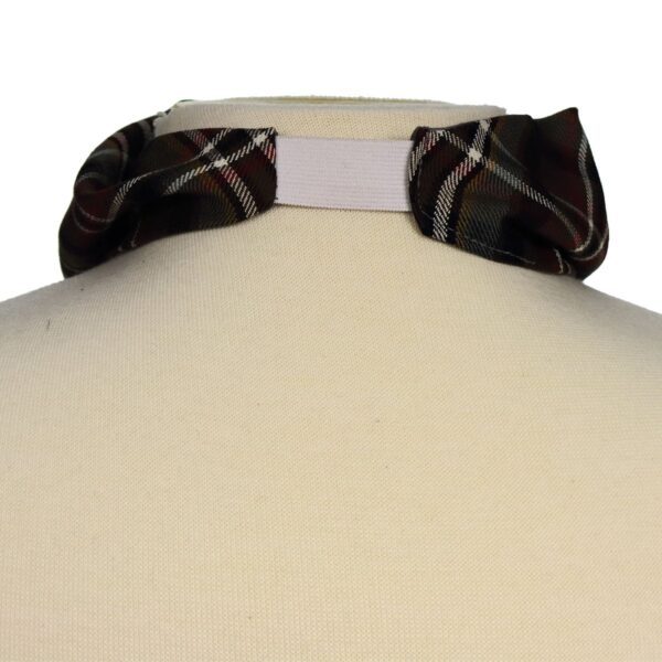 The back of a mannequin with a plaid neck tie that complements the Tartan Bandana Masks - Wool Free.