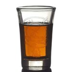 A Clan Crest Shot Glass featuring a sword design.