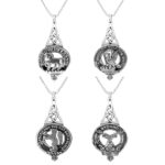 A set of four Clan Crest Interlace Drop Pewter Pendants necklaces.