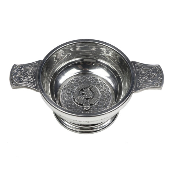 A Davidson Clan Crest Quaich - 3 Inch, with an ornate design on it.